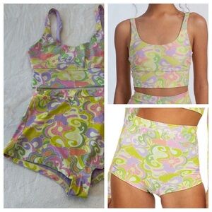 New! SET Beach Riot Leah Crop Felicia Boyshort Psychedelic Sunshine 31123
